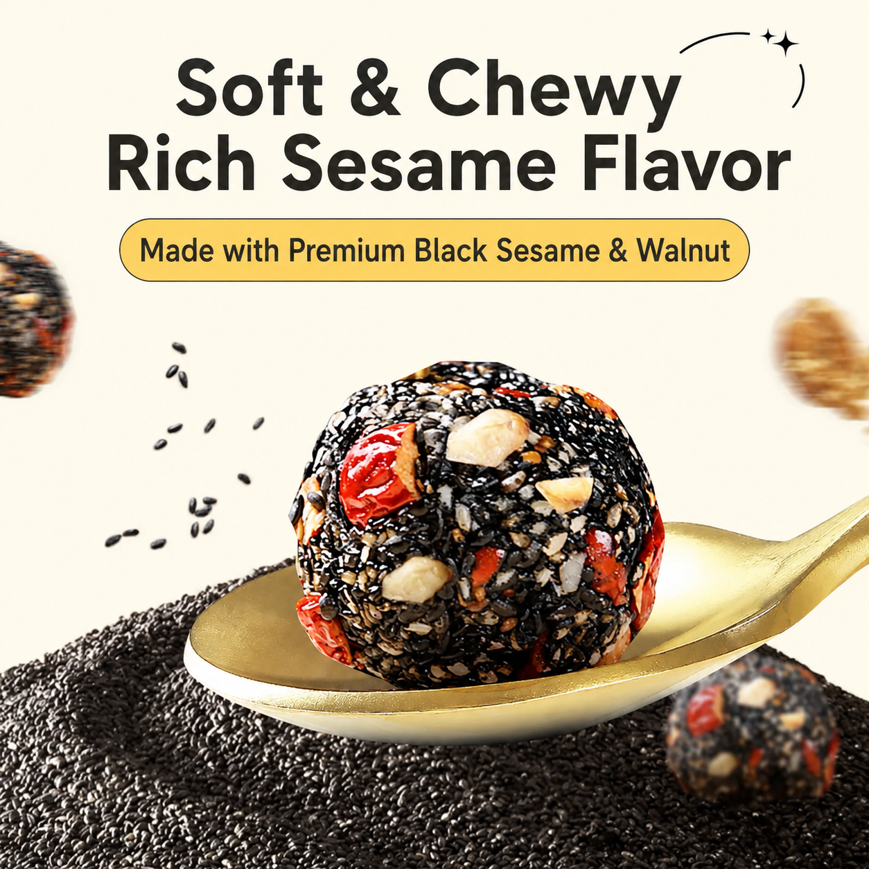 Intangible Heritage 5-Treasure Black Sesame Balls – Nine-Steamed & Nine-Sun-Dried Traditional Craft & Repair Damaged Hair&Promote Sleep-9YOE9