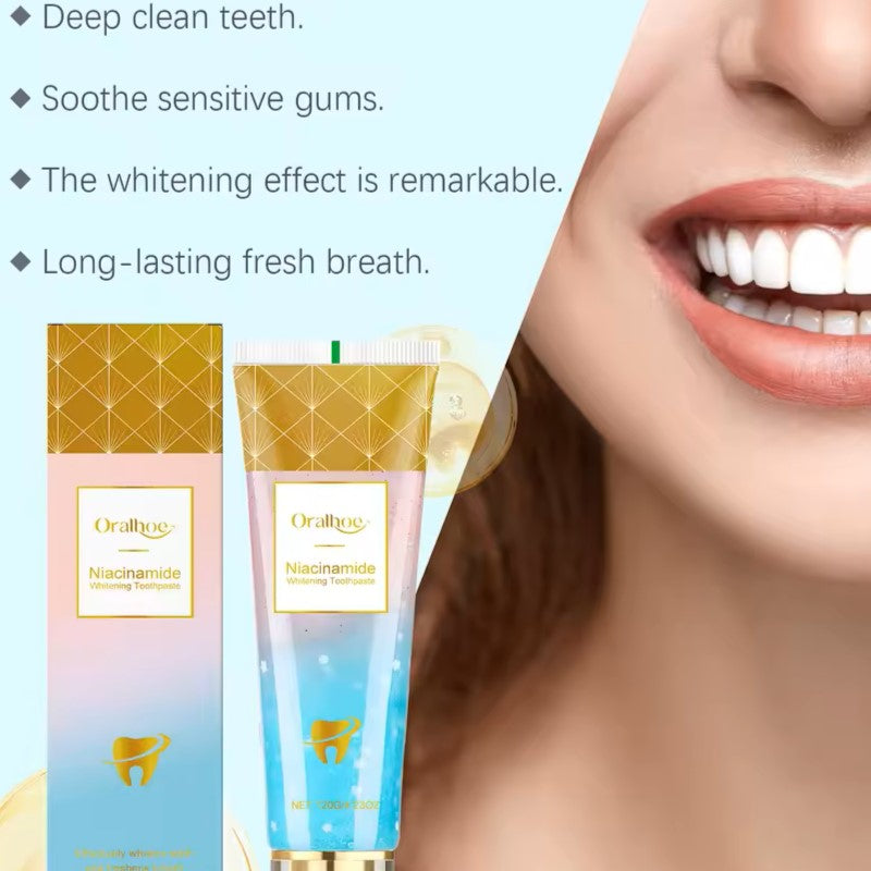 Niacinamide whitening dual-color toothpaste freshens breath, cleans the mouth, and removes yellowing and stains