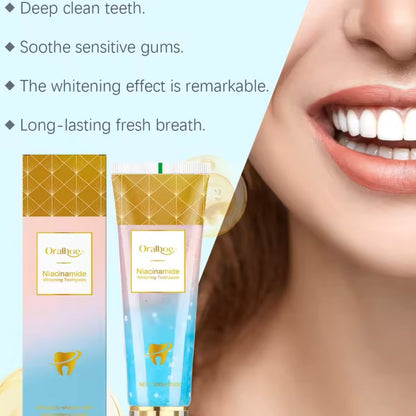 Niacinamide whitening dual-color toothpaste freshens breath, cleans the mouth, and removes yellowing and stains