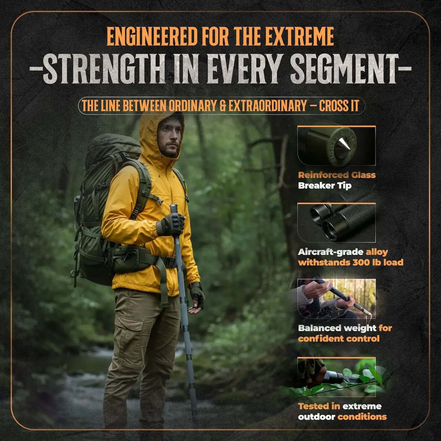 Multi-Function Tactical Survival Stick | All-In-One Outdoor Hiking Pole