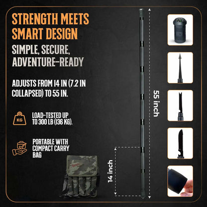 Multi-Function Tactical Survival Stick | All-In-One Outdoor Hiking Pole