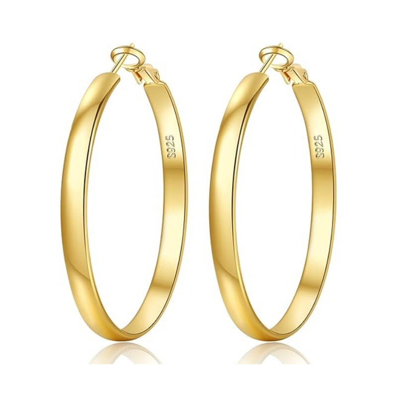 925 Sterling Silver Wide Hoop Earrings for Women - Large Hoop Design, Hypoallergenic, Lightweight, Big Hoop Earrings for Women-wsm