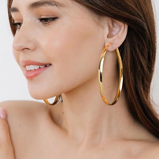 925 Sterling Silver Wide Hoop Earrings for Women - Large Hoop Design, Hypoallergenic, Lightweight, Big Hoop Earrings for Women-wsm
