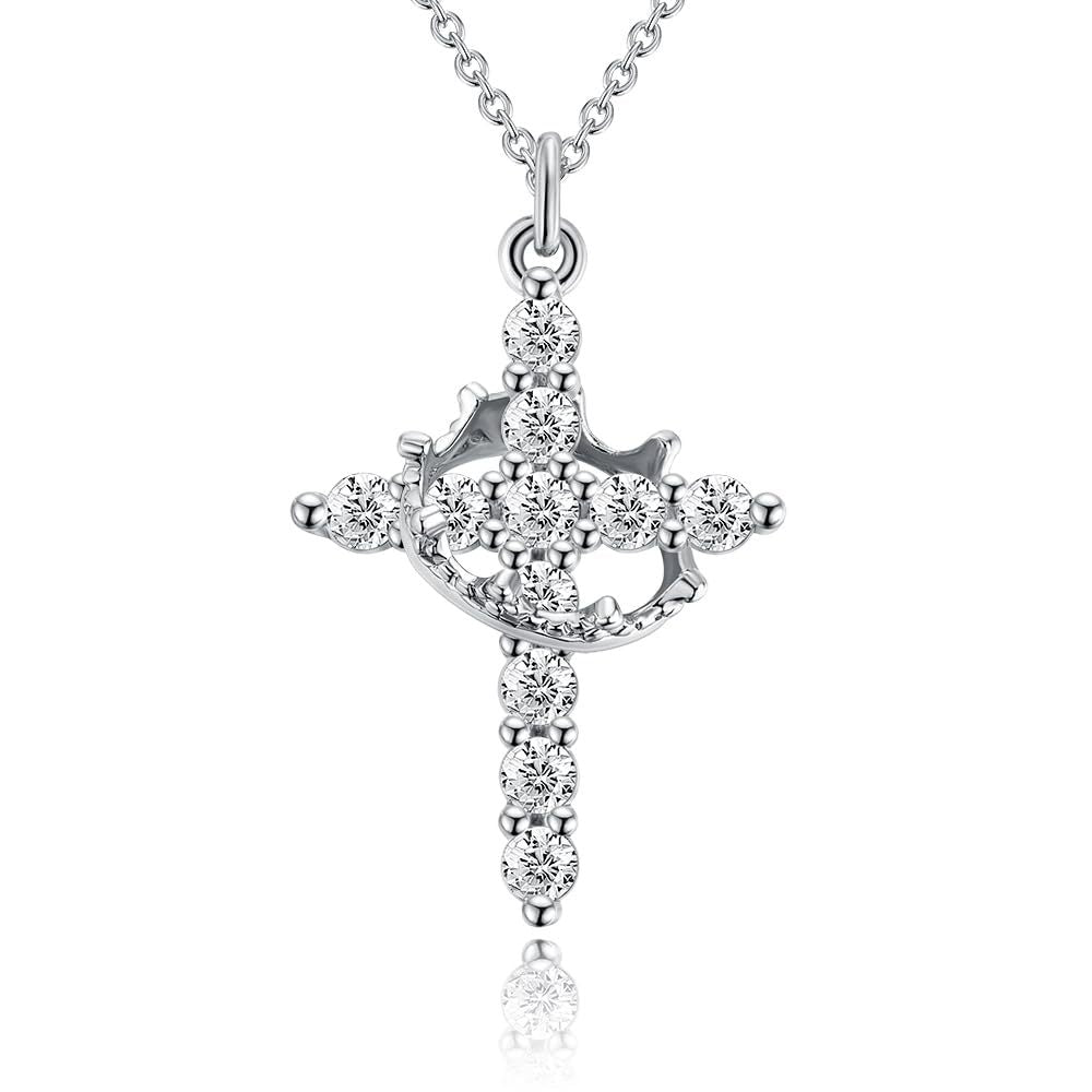 Light luxury high-end zircon clavicle necklace holiday gift rotating crown cross necklace-ts