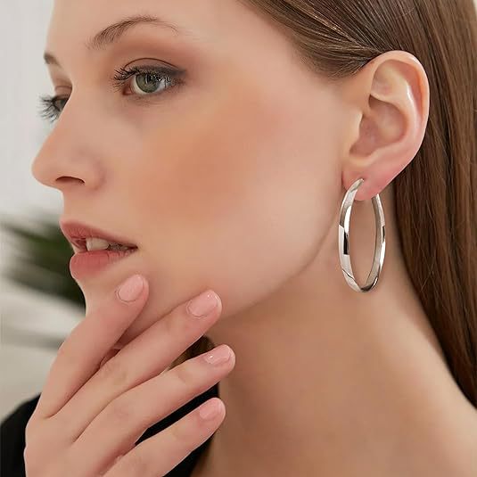 925 Sterling Silver Wide Hoop Earrings for Women - Large Hoop Design, Hypoallergenic, Lightweight, Big Hoop Earrings for Women-wsm