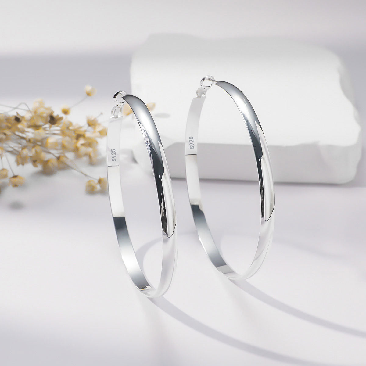 925 Sterling Silver Wide Hoop Earrings for Women - Large Hoop Design, Hypoallergenic, Lightweight, Big Hoop Earrings for Women-wsm