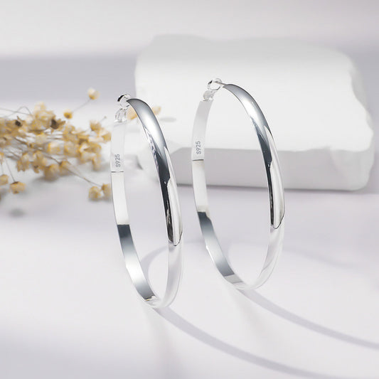 925 Sterling Silver Wide Hoop Earrings for Women - Large Hoop Design, Hypoallergenic, Lightweight, Big Hoop Earrings for Women-wsm