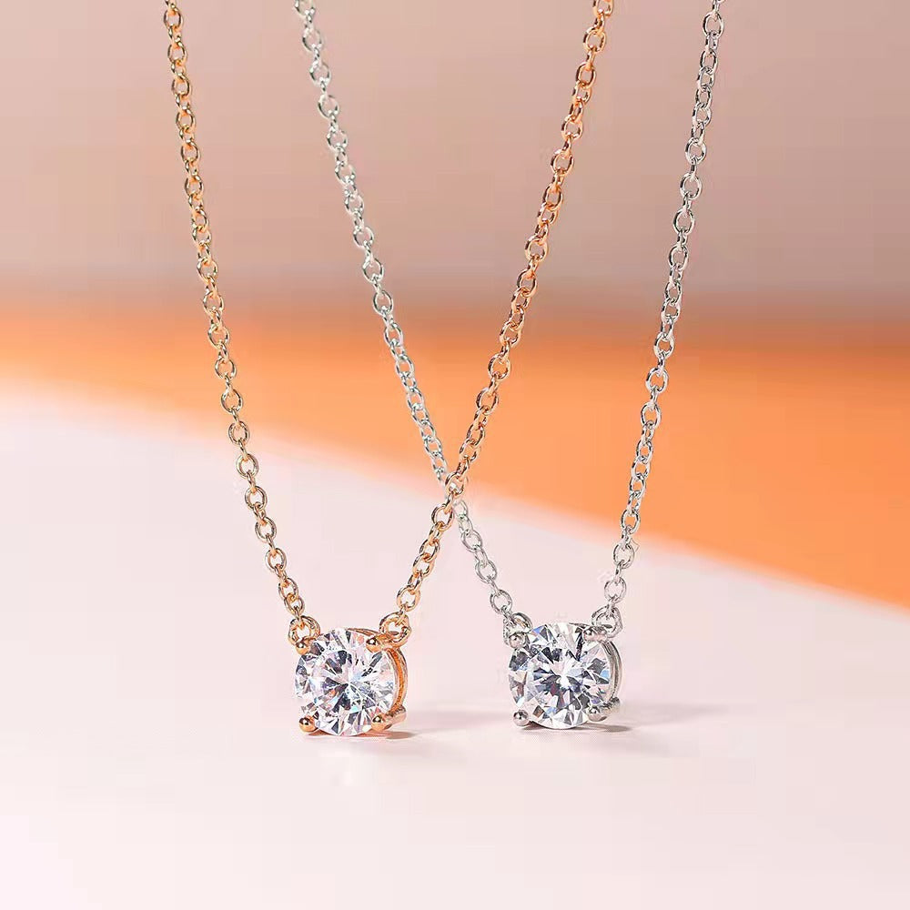 2 Carat Solitaire Pendant Necklace - 14K Gold Plated Choker Necklace with Cubic Zirconia Crystal - Hypoallergenic Gold Jewelry Dainty Necklaces for Women-ts