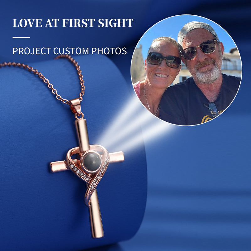 100 Languages I Love You Projection Necklace New Heart-Shaped Cross Clavicle Chain-wsm