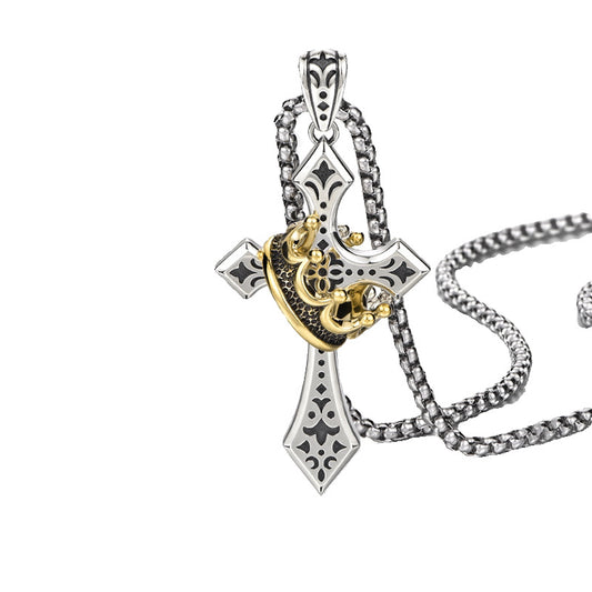 New two-color cross necklace trendy personality retro niche punk hip-hop chain-wsm