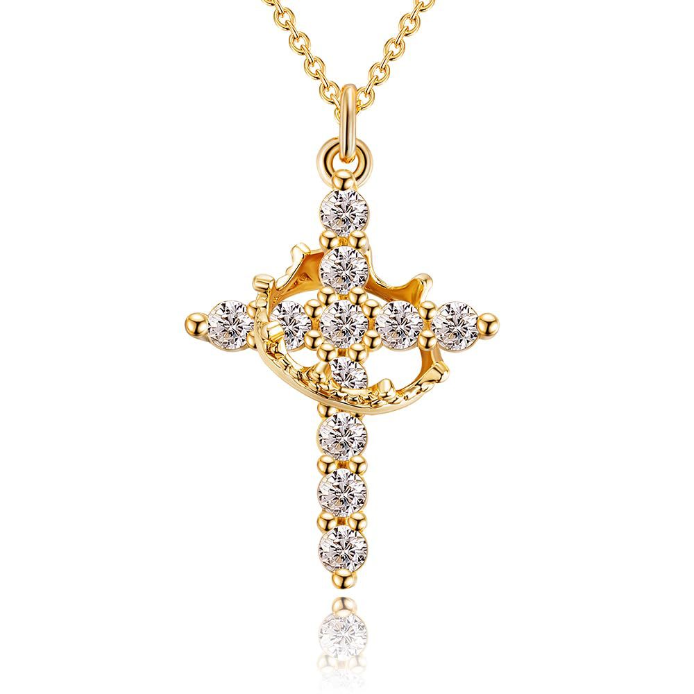 Light luxury high-end zircon clavicle necklace holiday gift rotating crown cross necklace-ts