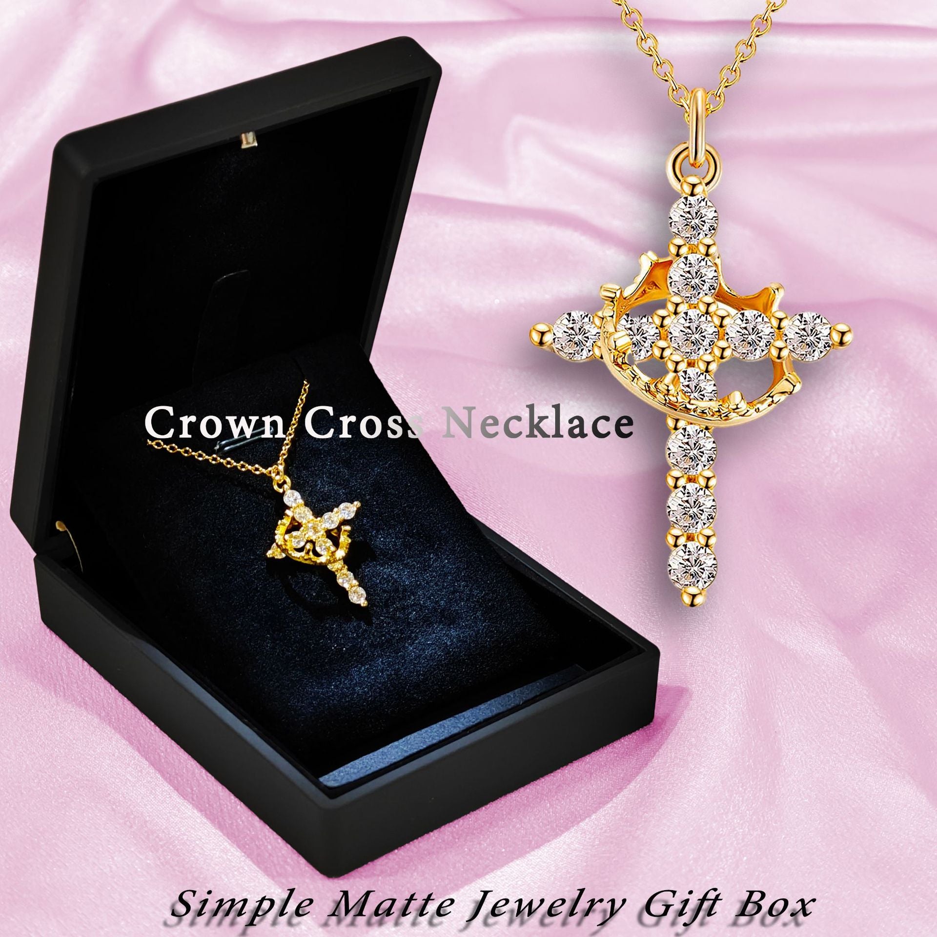 Light luxury high-end zircon clavicle necklace holiday gift rotating crown cross necklace-ts