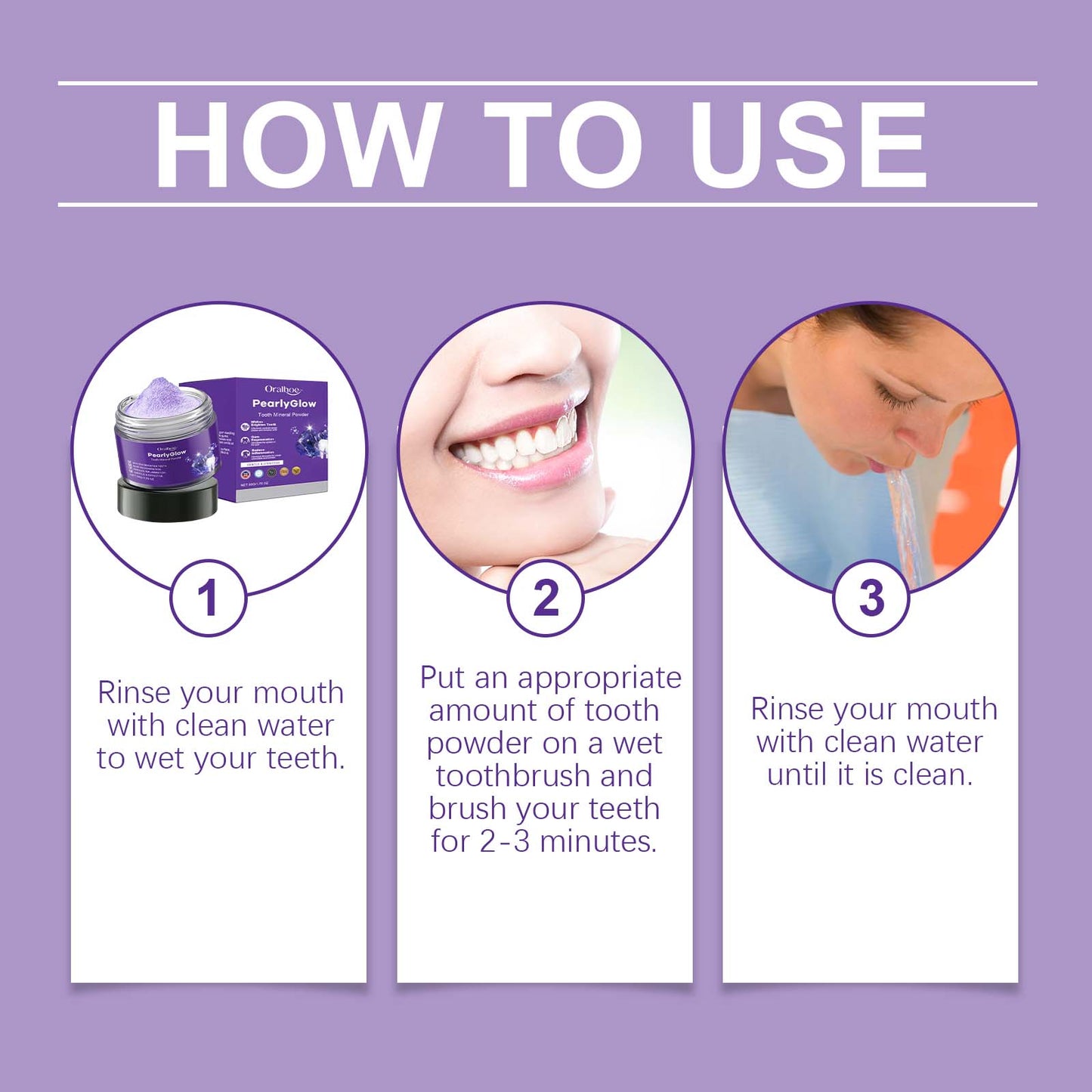 Oralhoe Purple Whitening Teeth Powder: Gentle on and cleans teeth, removes yellowing and plaque, and freshens breath.