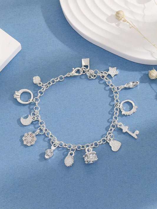 Silver jewelry, pendant bracelets, multi-element fashion, minimalist jewelry -wpp