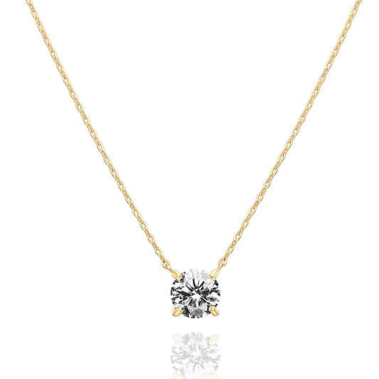 2 Carat Solitaire Pendant Necklace - 14K Gold Plated Choker Necklace with Cubic Zirconia Crystal - Hypoallergenic Gold Jewelry Dainty Necklaces for Women-ts