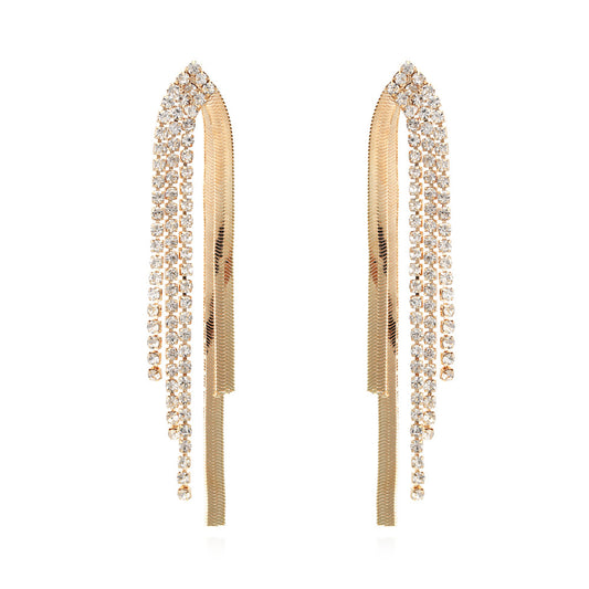 Geometric-shaped claw-shaped chains for personal accessories, fringed earrings with sparkling diamonds-wpp