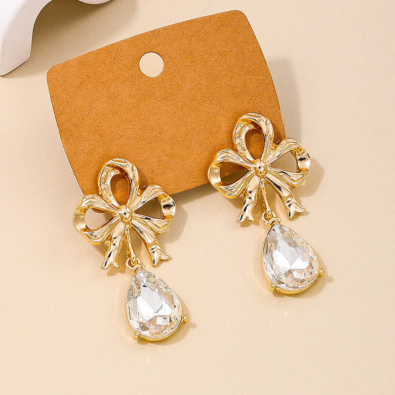 Exquisite spherical diamond flower earrings, hollowed-out bow earrings -wpp