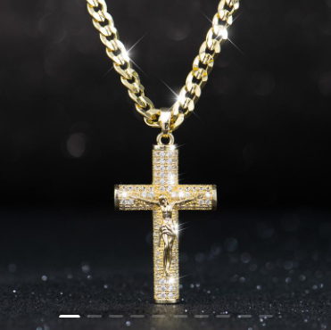 Jesus Cross Pendant - Jesus' Diamond Necklace  waterproof, No Fade-wpp